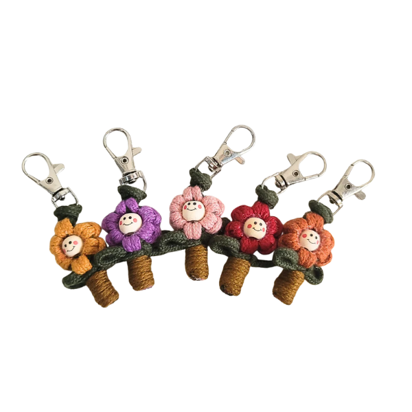 Handmade Macrame Smiley Flower Keychains – Set of 5 | Eco Gift AU Stock