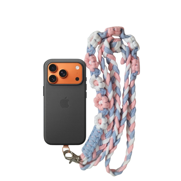 Flower Braided Universal Phone Lanyard – Handmade Cotton Strap | 5 Colour Options