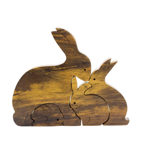 Rabbit Family Wooden Puzzle – Montessori Educational Toy (Age 2+)