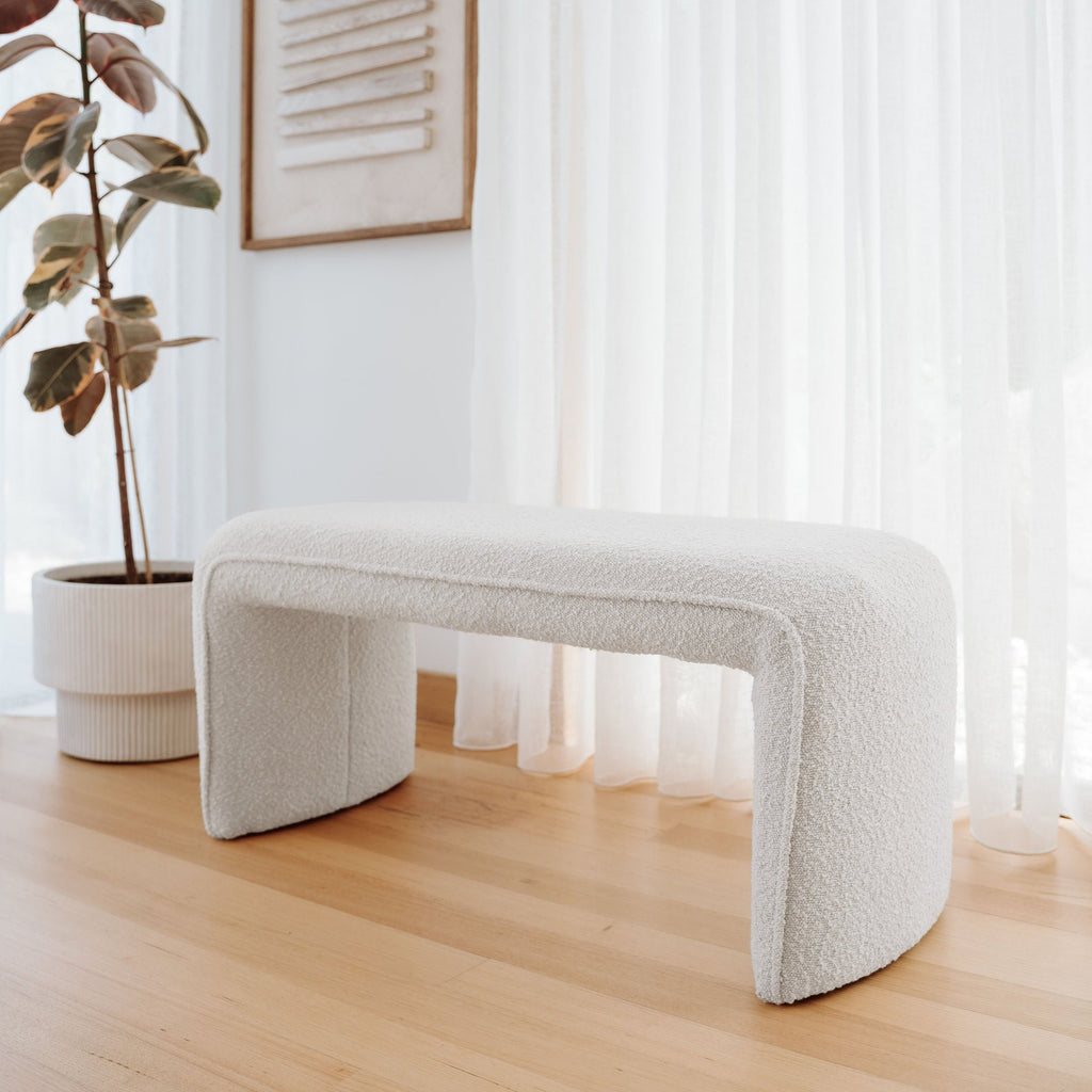 Stylish Denver Boucle Bench Seat in White - Modern Comfort