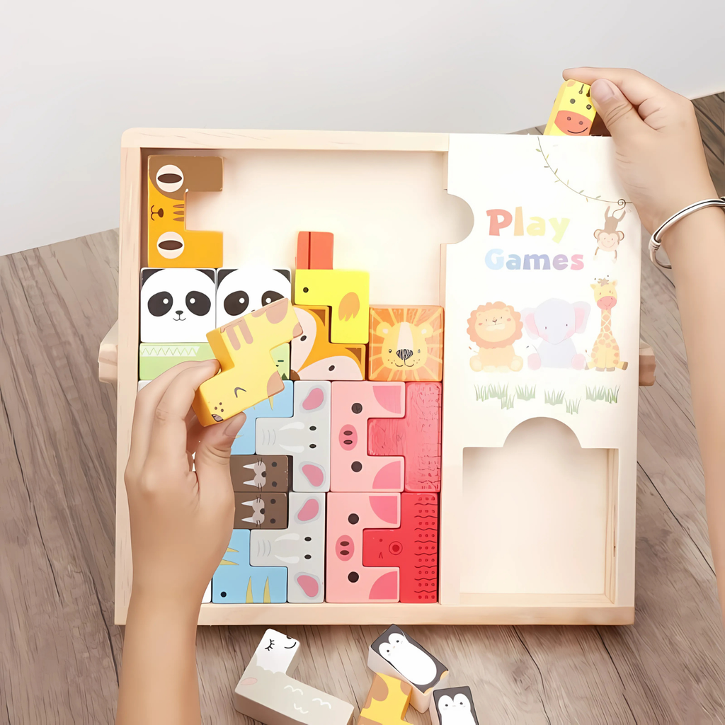 Montessori Wooden Puzzle Block Board – Creative Logic & Spatial Learning Toy for Kids