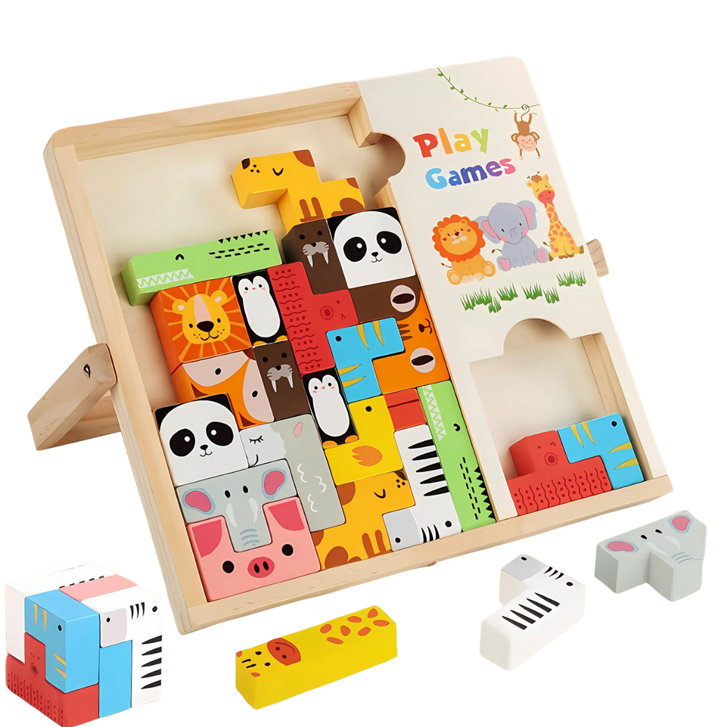 Montessori Wooden Puzzle Block Board – Creative Logic & Spatial Learning Toy for Kids