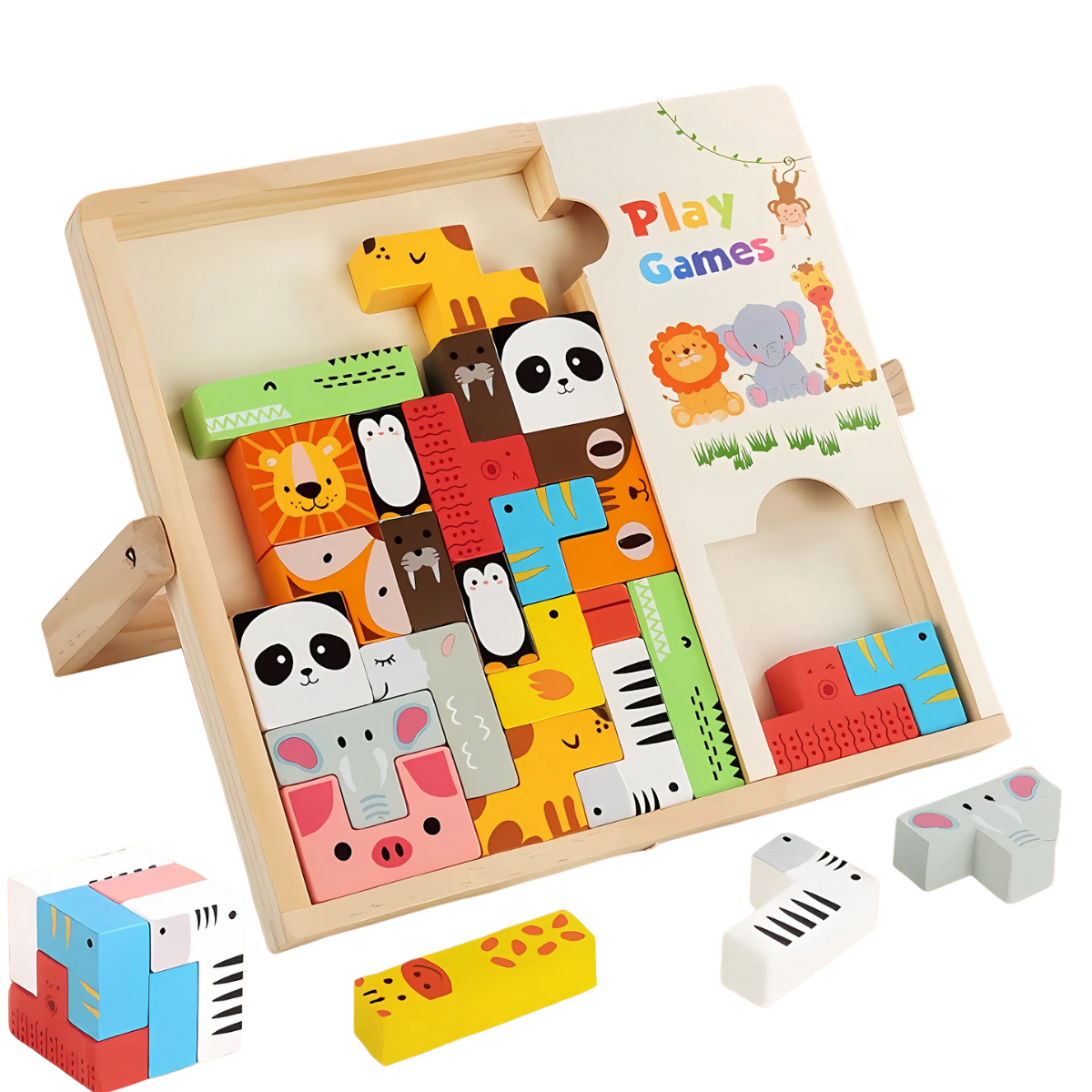 Montessori Wooden Puzzle Block Board – Creative Logic & Spatial Learning Toy for Kids