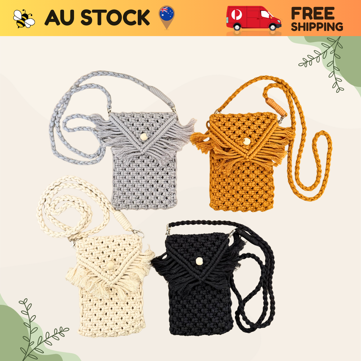 Macrame Crossbody Phone Bag Handmade – Fits 17 16 15 14 13 Pro Max, Galaxy Ultra