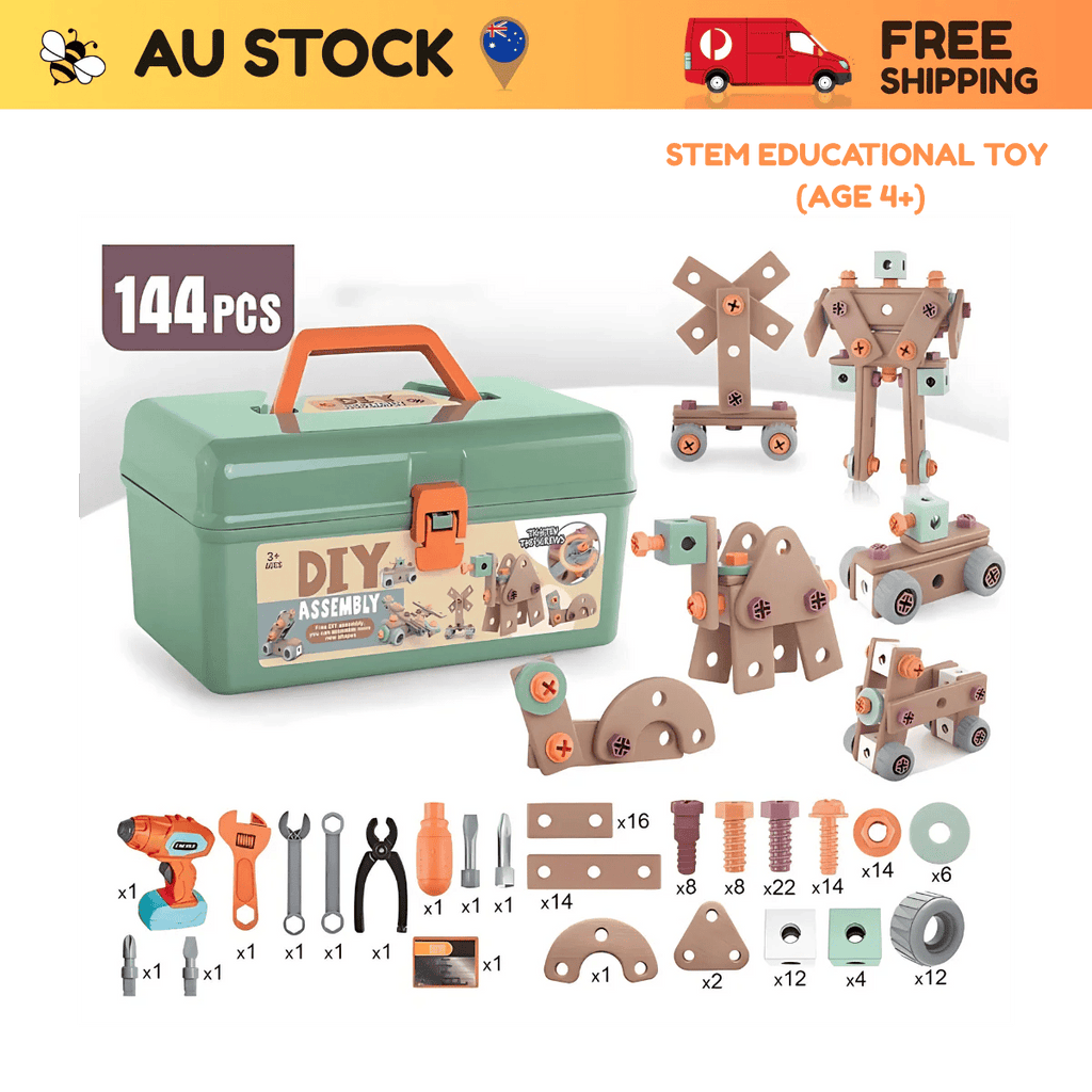 DIY Drill & Build Tool Set (144 pcs) – STEM Educational Toy (Age 4+)