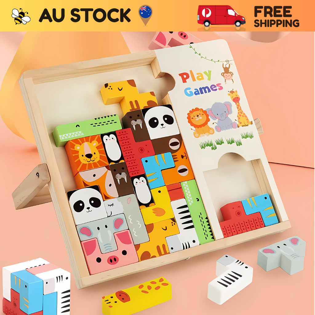 Montessori Wooden Puzzle Block Board – Creative Logic & Spatial Learning Toy for Kids