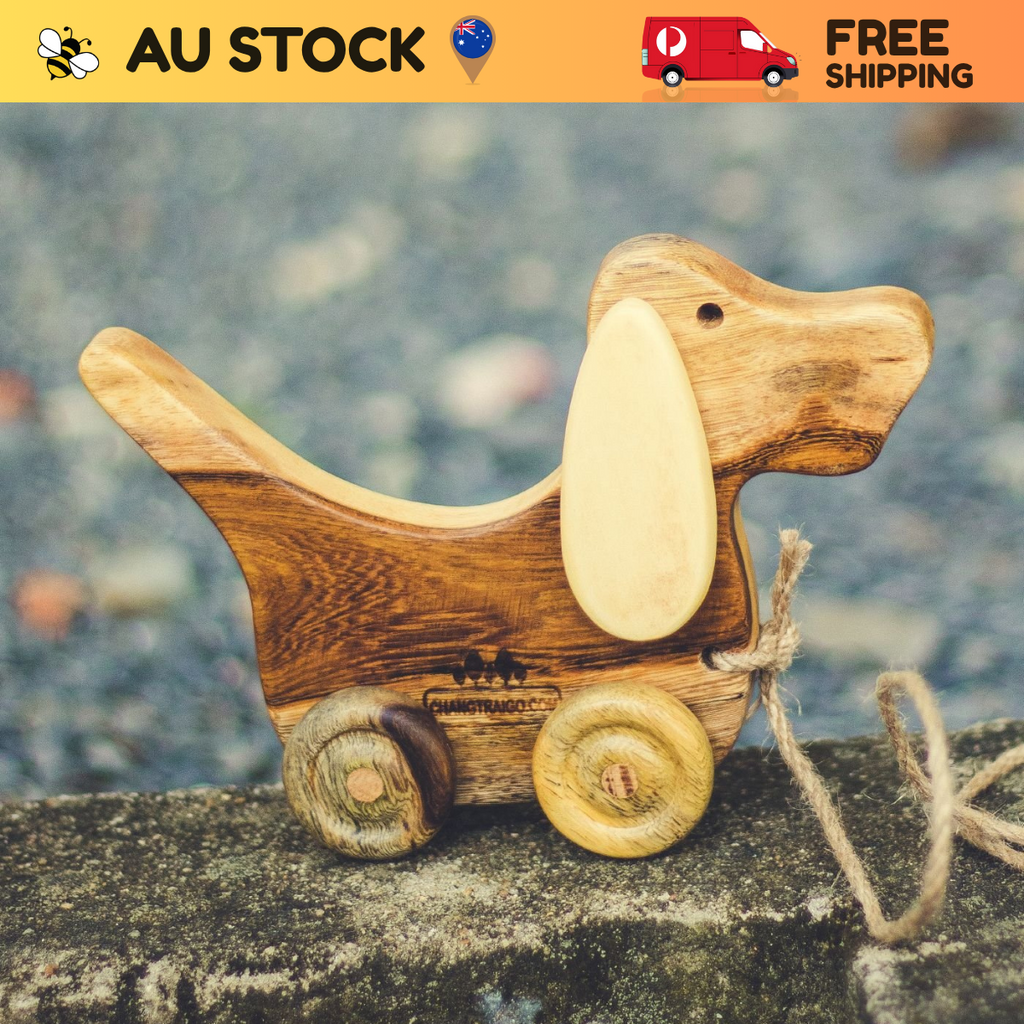 Ear-Flapping Wooden Dog – Montessori Roleplay Toy (Age 2+)