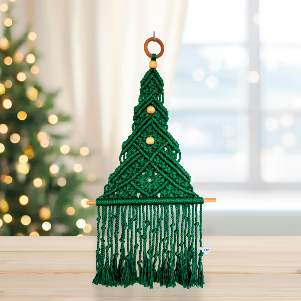 Macrame Christmas Tree Wall Hanging – Large Green Handmade Holiday Decor