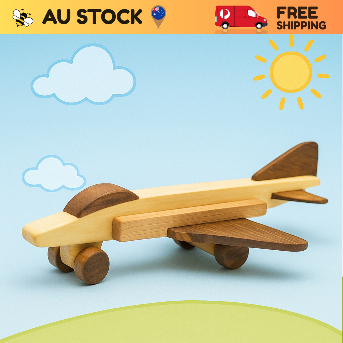 Wooden Fighter Plane – Montessori Vehicle Toy (Age 2+)