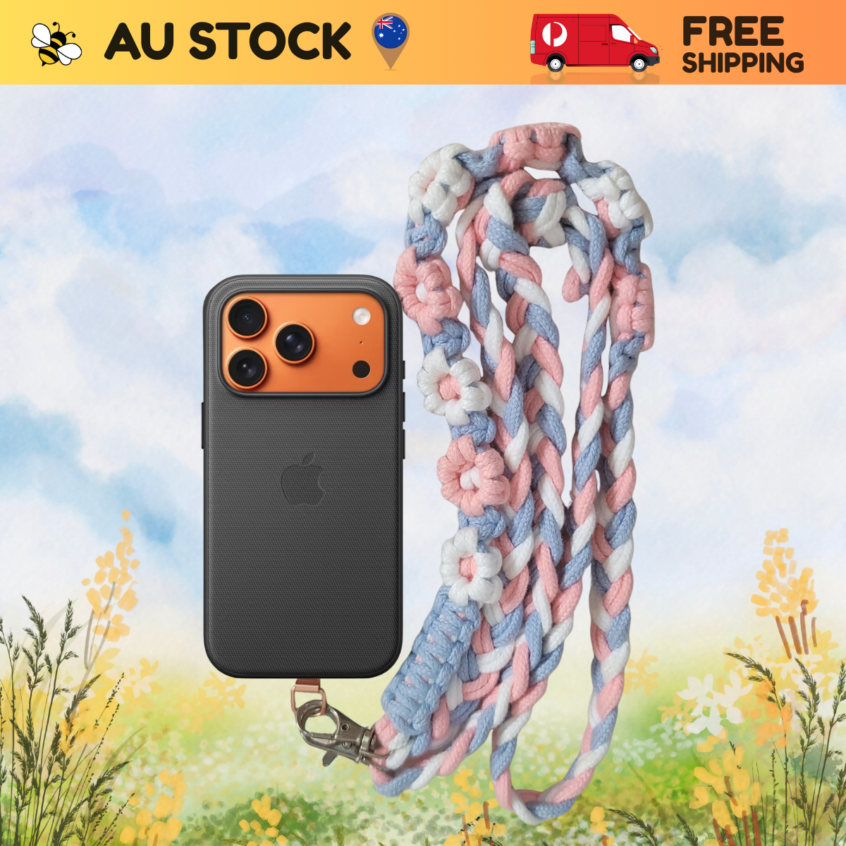 Flower Braided Universal Phone Lanyard – Handmade Cotton Strap | 5 Colour Options