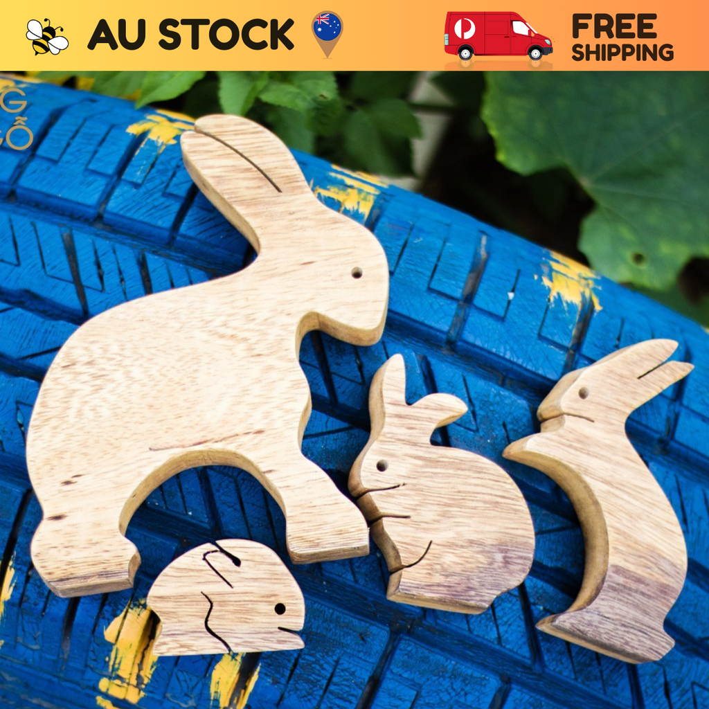 Rabbit Family Wooden Puzzle – Montessori Educational Toy (Age 2+)
