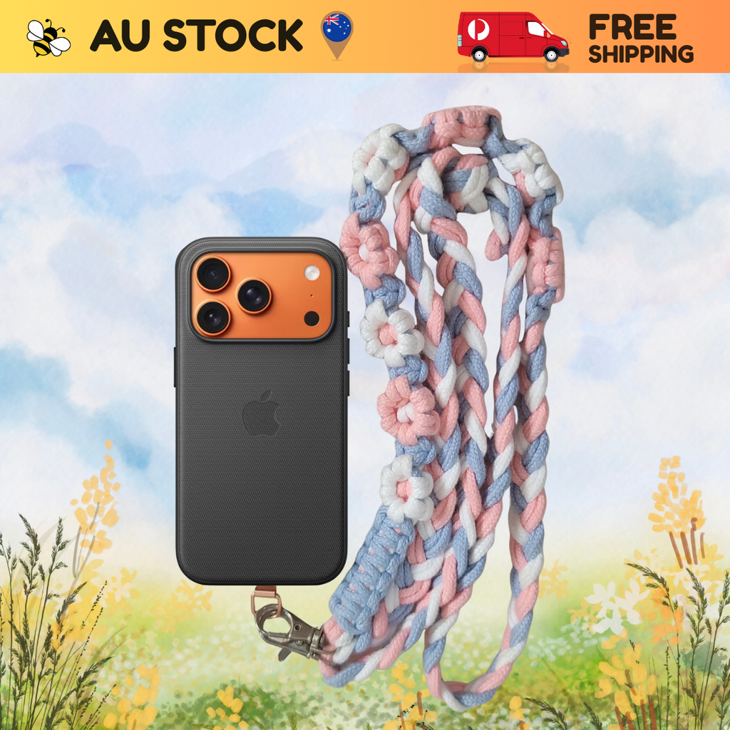 Flower Braided Universal Phone Lanyard – Handmade Cotton Strap | 5 Colour Options