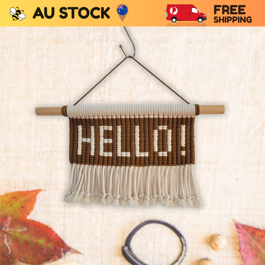 Macrame Wall Hanging – Handmade “HELLO” Sign | Boho Home Decor