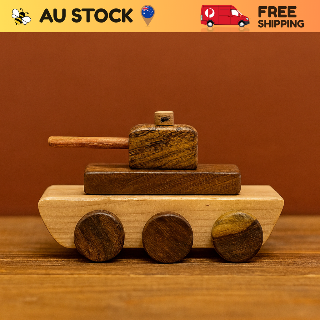 Wooden Tank Model – Montessori Roleplay Toy (Age 2+)