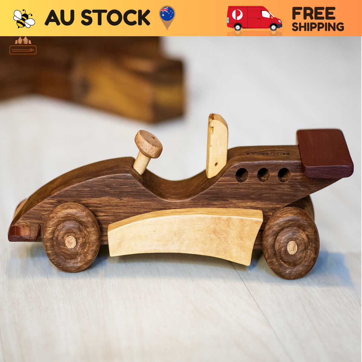 Wooden F1 Race Car – Montessori Vehicle Toy (Age 2+)