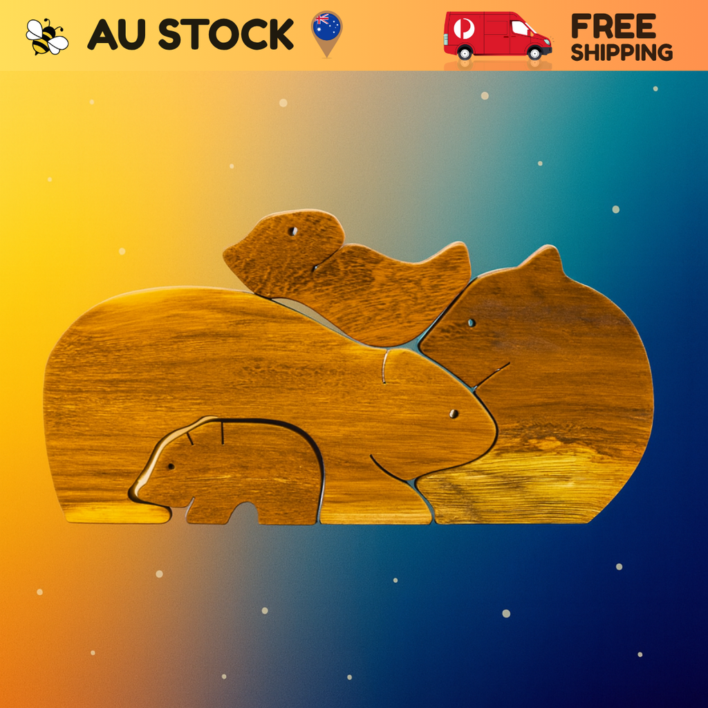 Bear Family Wooden Puzzle – Montessori Educational Toy (Age 2+)