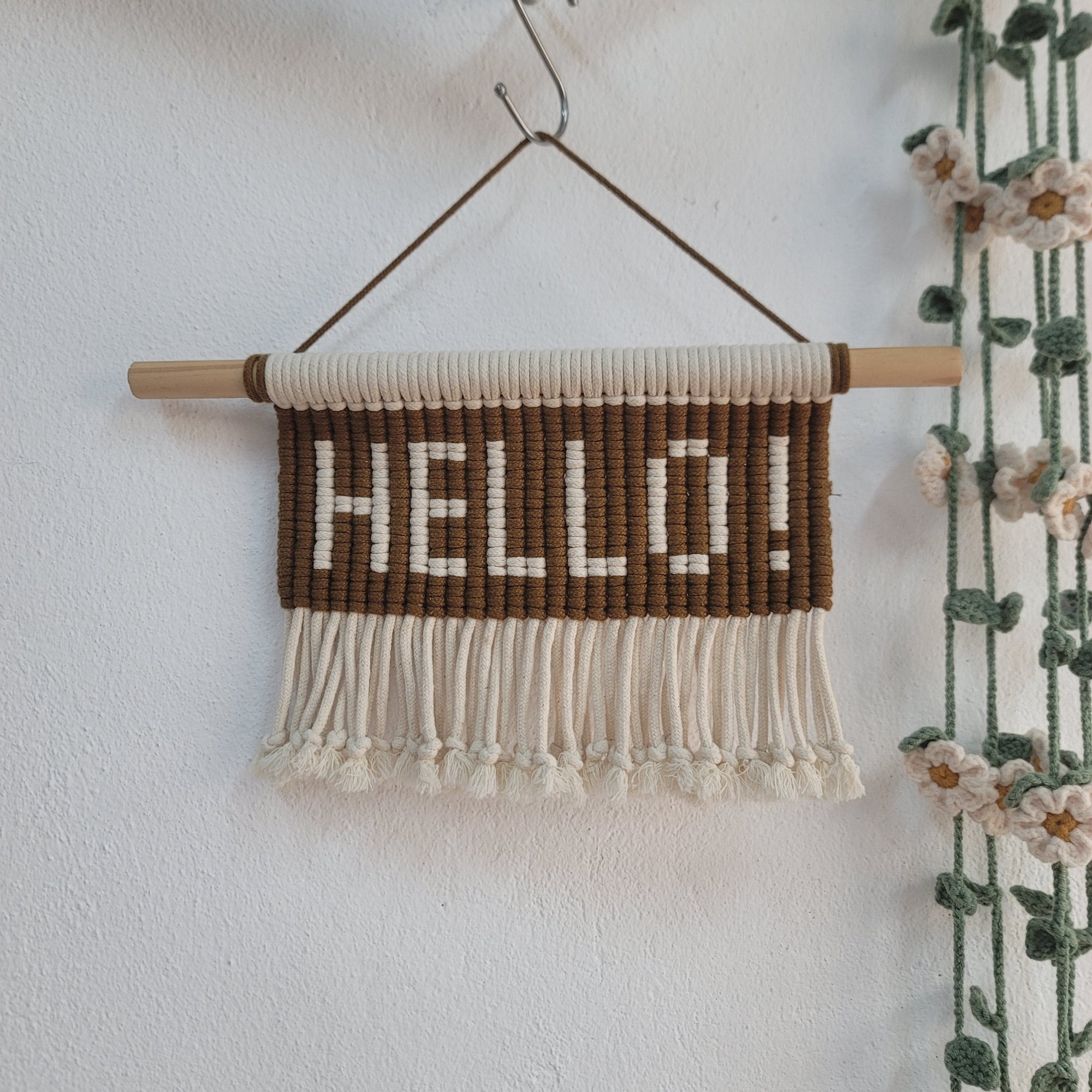 Macrame Wall Hanging – Handmade “HELLO” Sign | Boho Home Decor