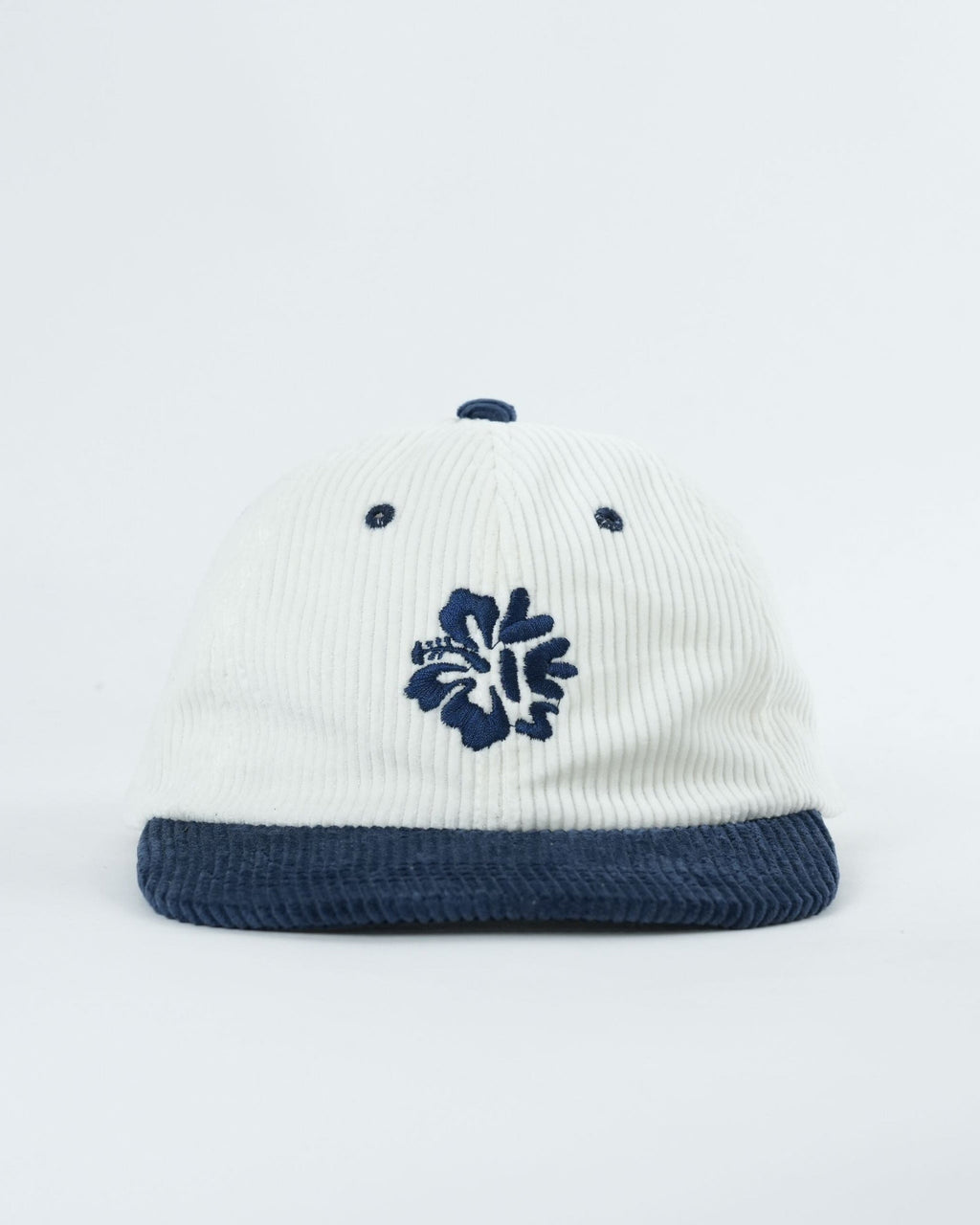 Island Bloom Blue Hat - Stylish Corduroy with Hibiscus Design