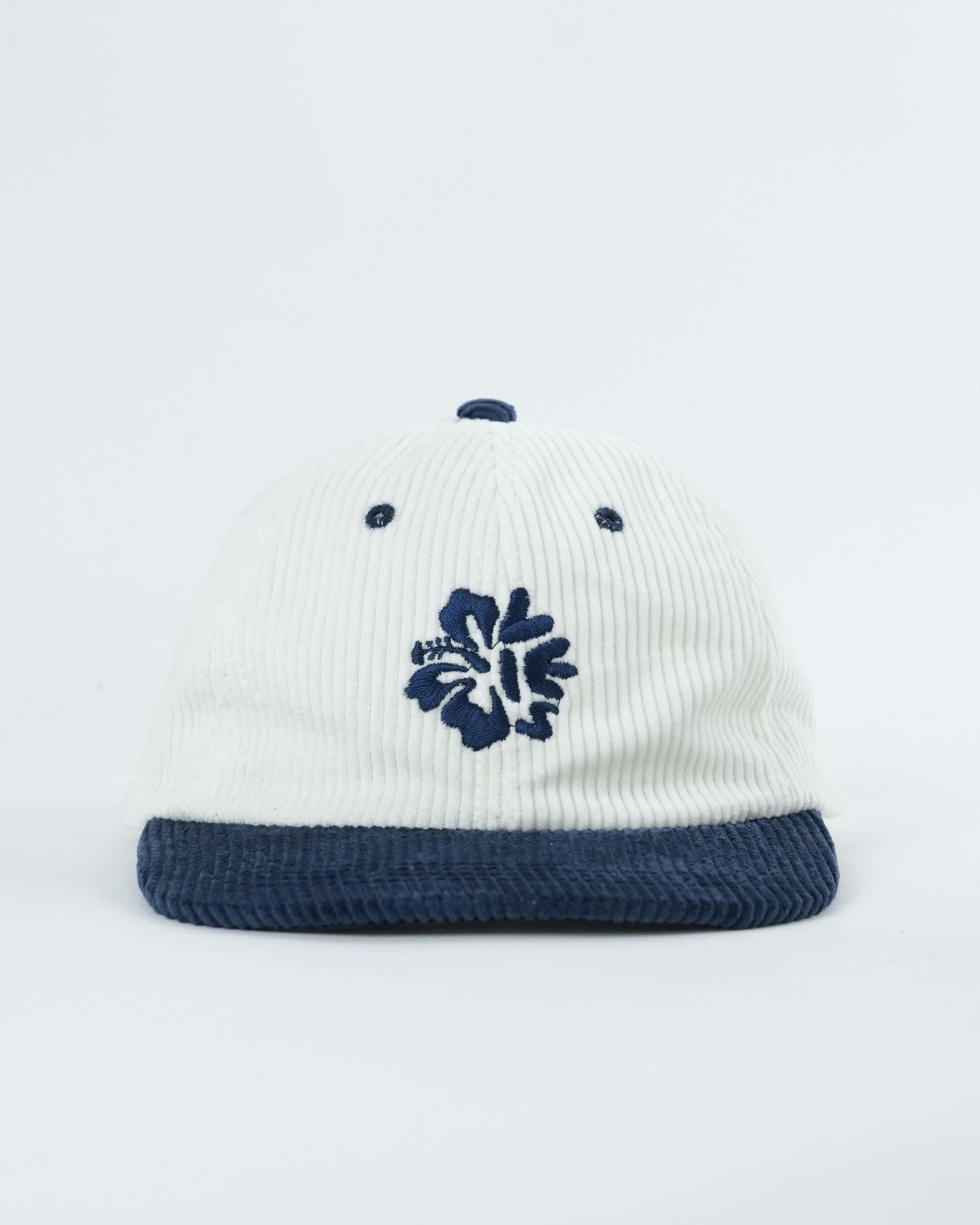 Island Bloom Blue Hat - Stylish Corduroy with Hibiscus Design