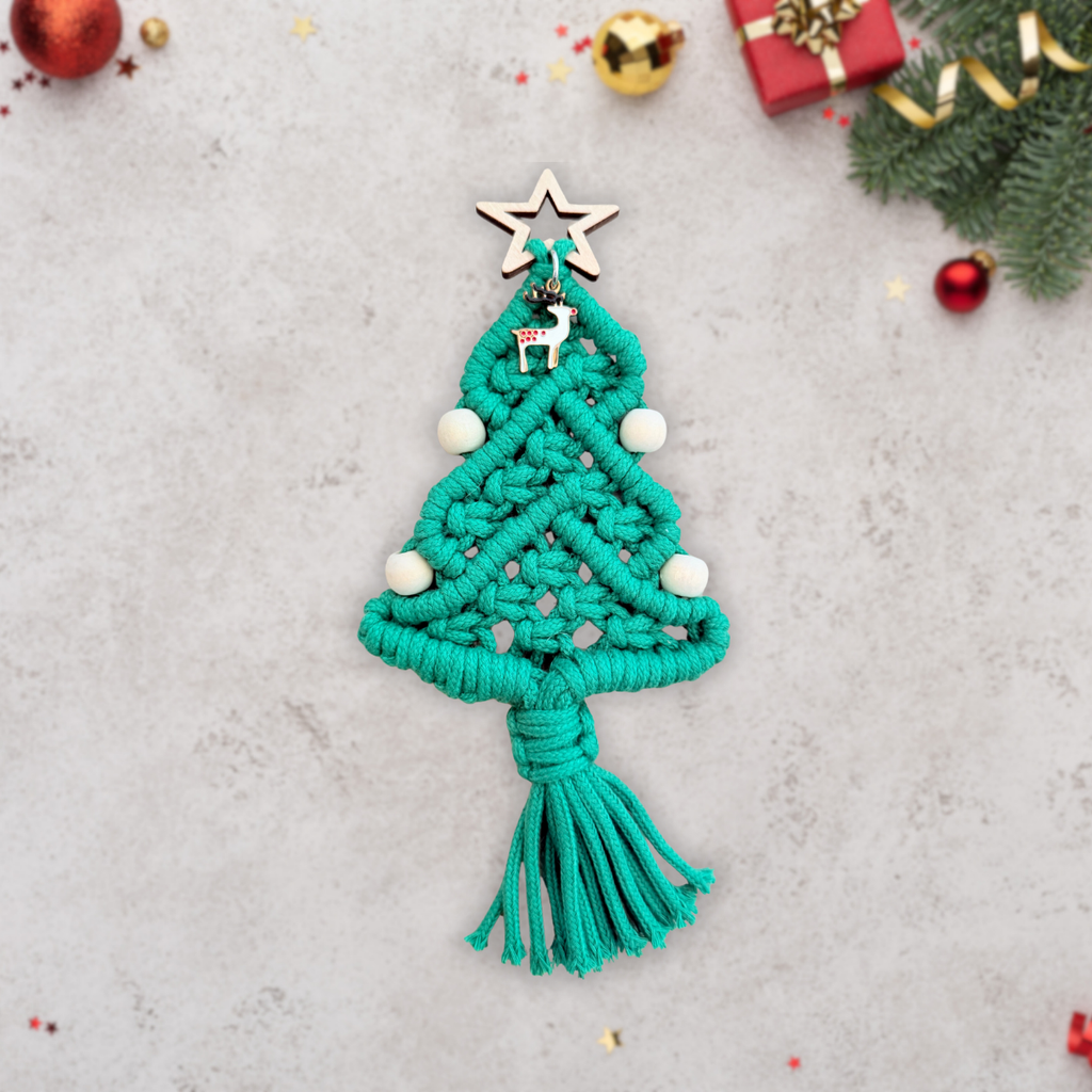 Macrame Christmas Tree Hanging Decor Set – 9pcs Handmade Ornaments