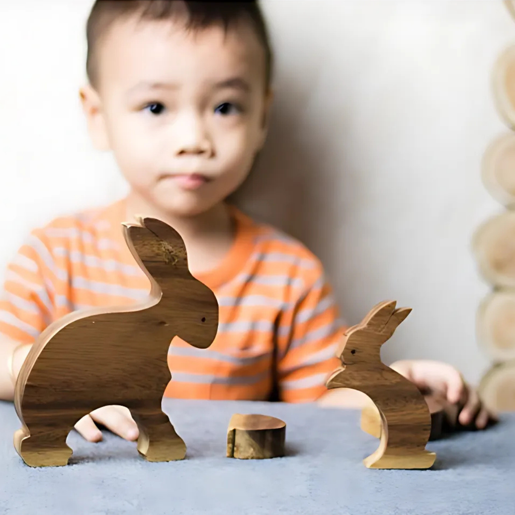 Rabbit Family Wooden Puzzle – Montessori Educational Toy (Age 2+)