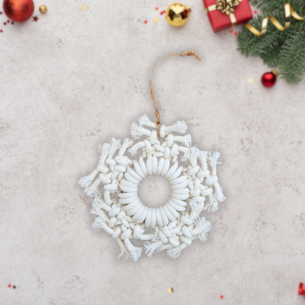 Macrame Christmas Tree Hanging Decor Set – 9pcs Handmade Ornaments