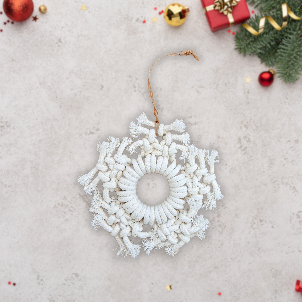 Macrame Christmas Tree Hanging Decor Set – 9pcs Handmade Ornaments