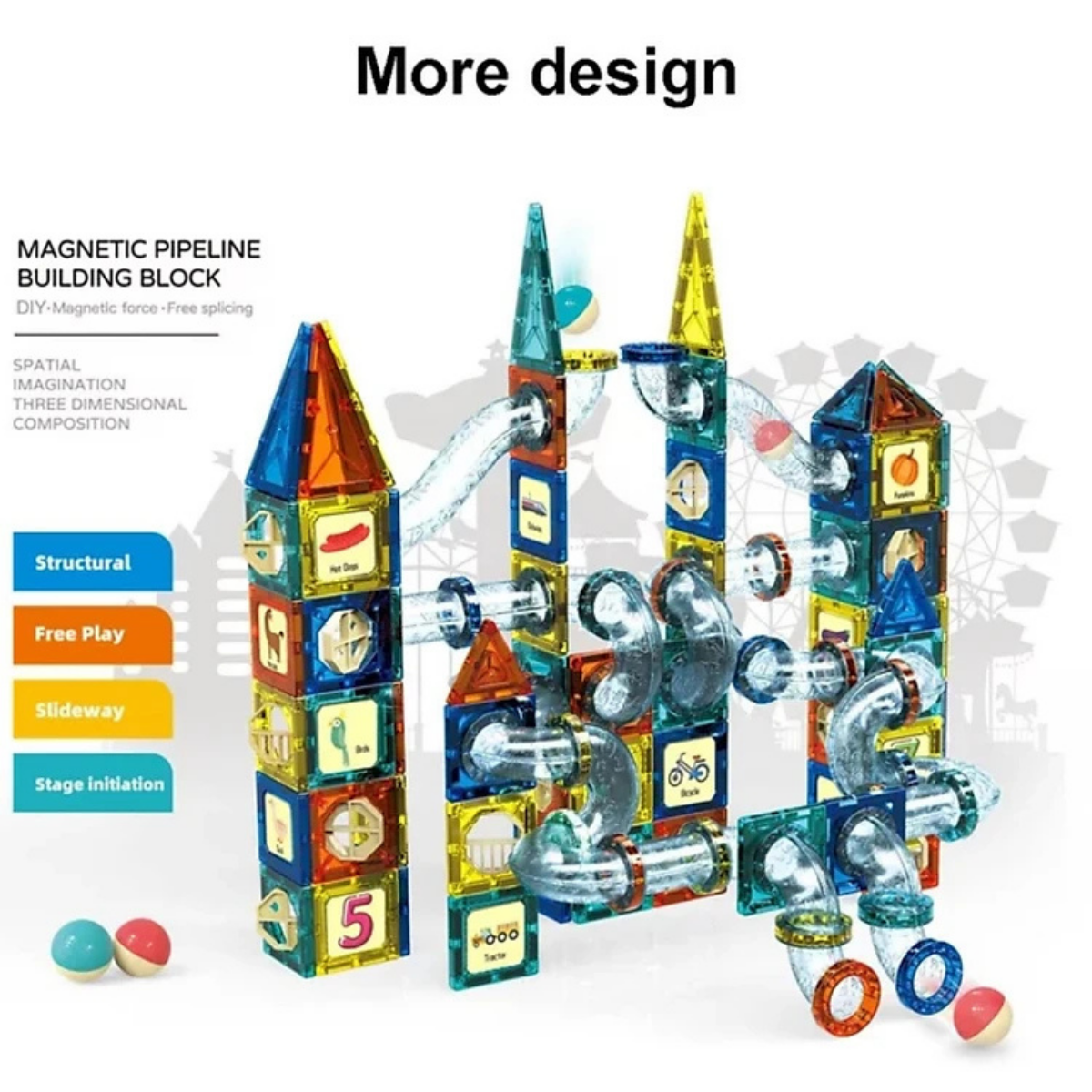 Colorful Magnetic Tile Set (Large - 73 pcs) STEM Educational Toys | Kids Birthday Christmas Gift