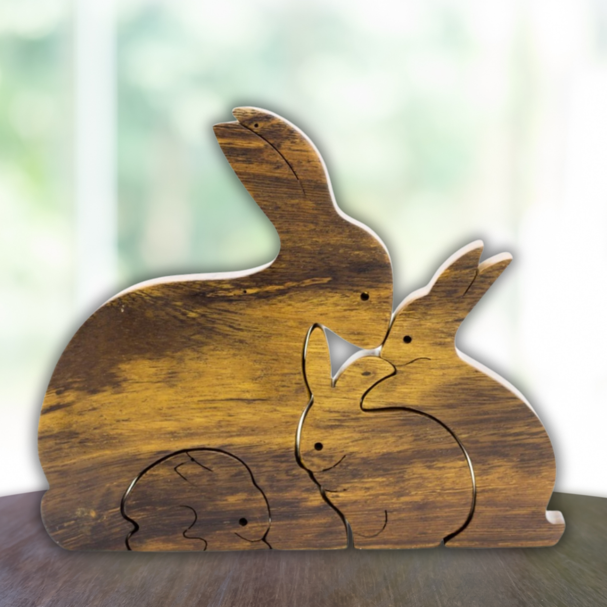 Rabbit Family Wooden Puzzle – Montessori Educational Toy (Age 2+)