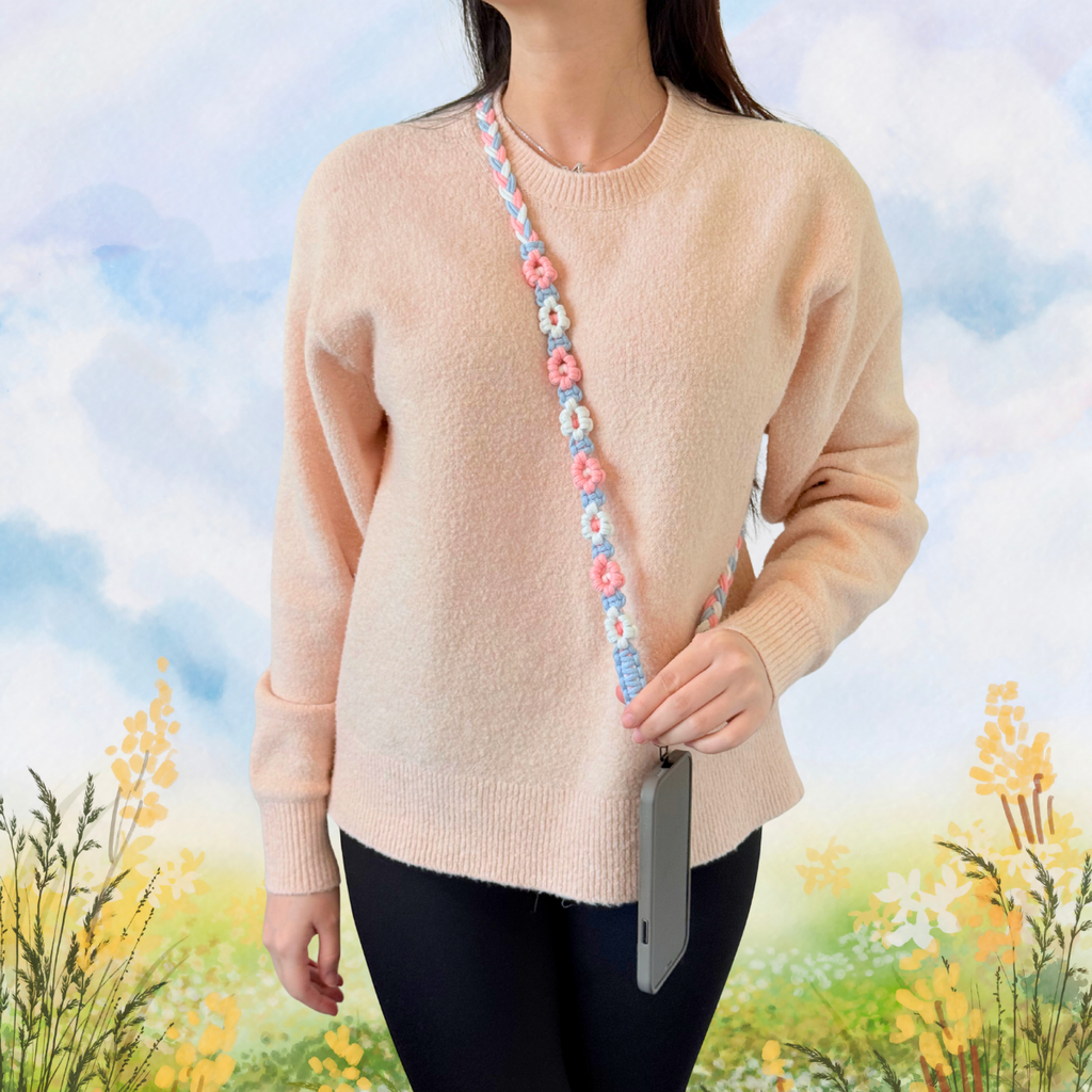 Flower Braided Universal Phone Lanyard – Handmade Cotton Strap | 5 Colour Options