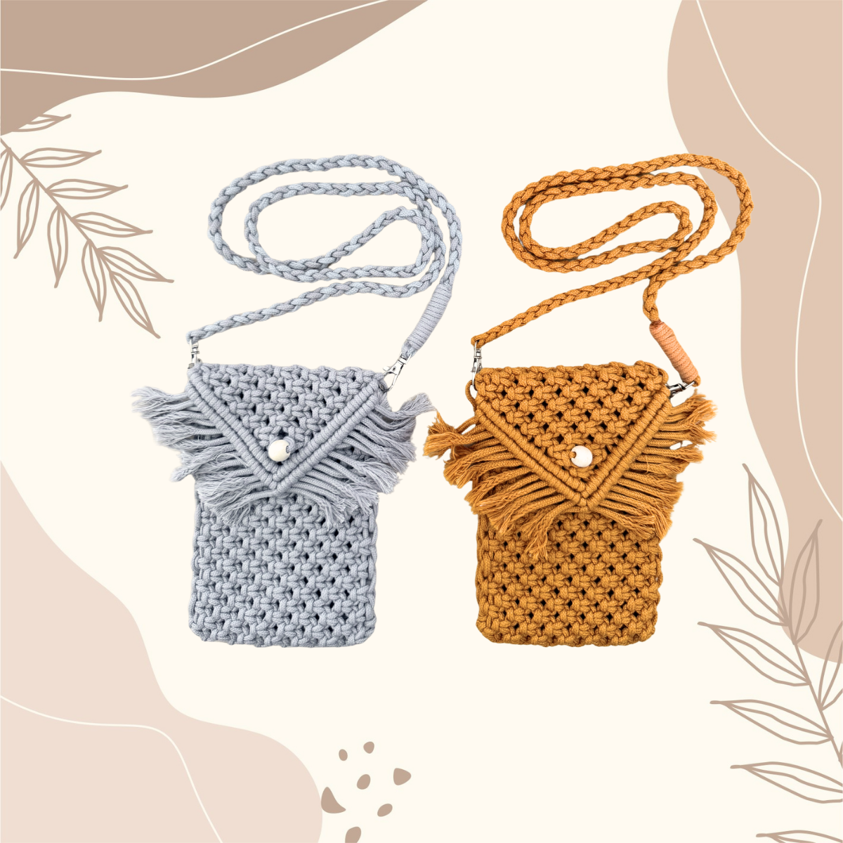 Macrame Crossbody Phone Bag Handmade – Fits 17 16 15 14 13 Pro Max, Galaxy Ultra