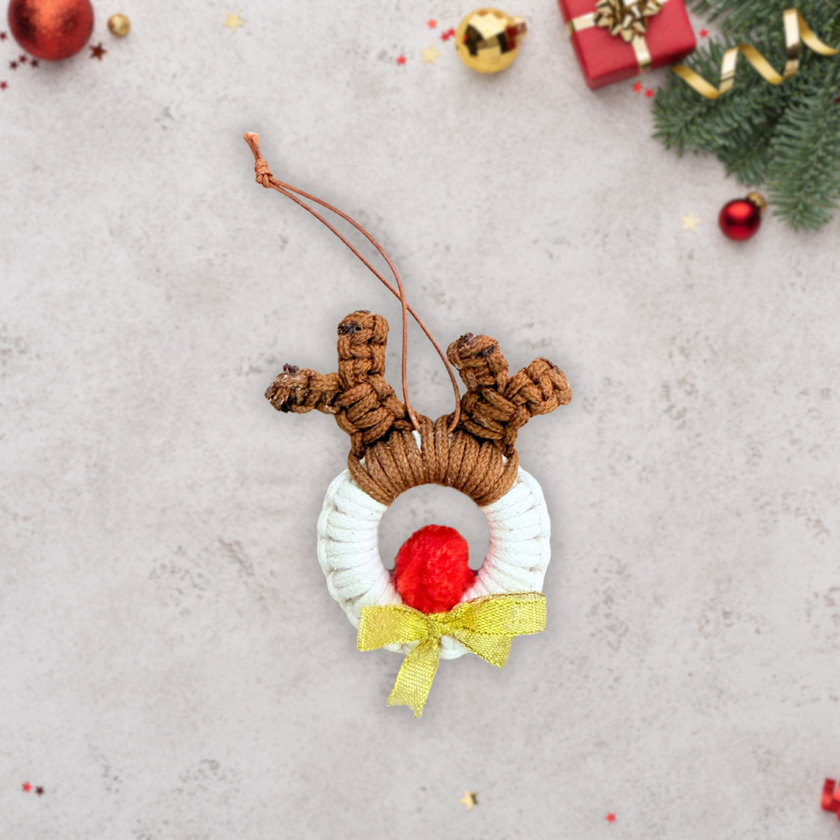 Macrame Christmas Tree Hanging Decor Set – 9pcs Handmade Ornaments