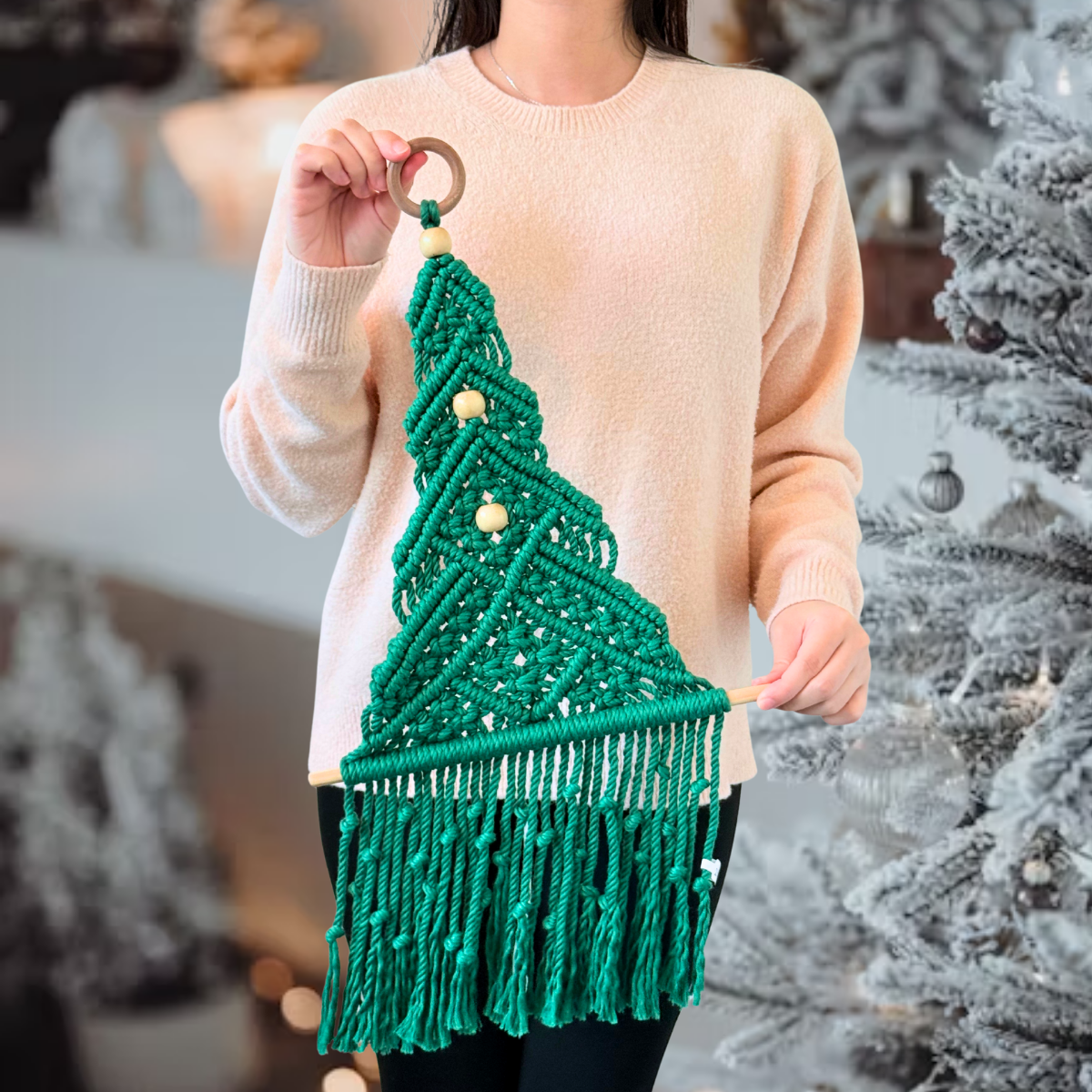 Macrame Christmas Tree Wall Hanging – Large Green Handmade Holiday Decor