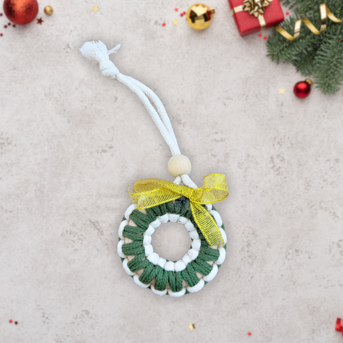 Macrame Christmas Tree Hanging Decor Set – 9pcs Handmade Ornaments