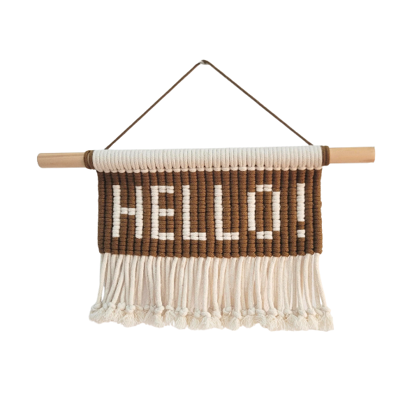 Macrame Wall Hanging – Handmade “HELLO” Sign | Boho Home Decor