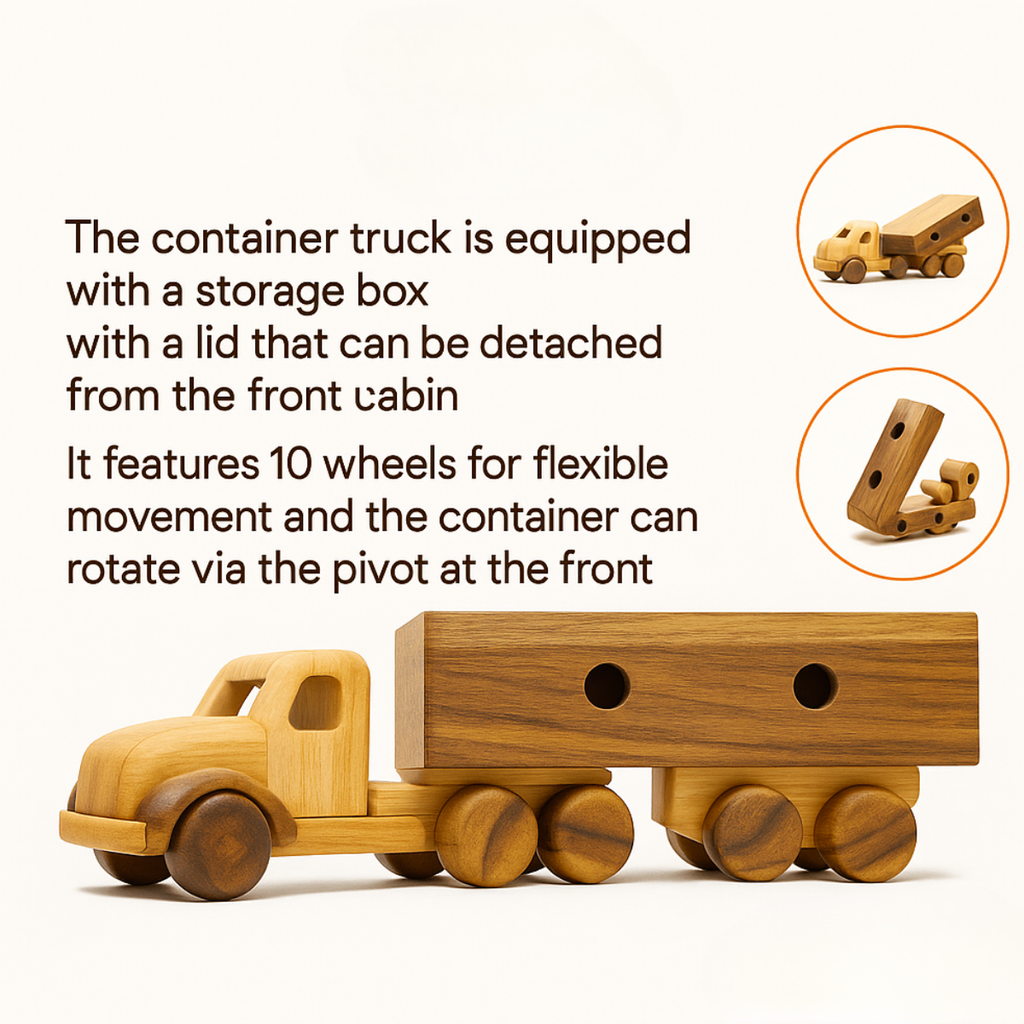 Wooden Container Truck – Montessori Vehicle Toy (Age 2+)