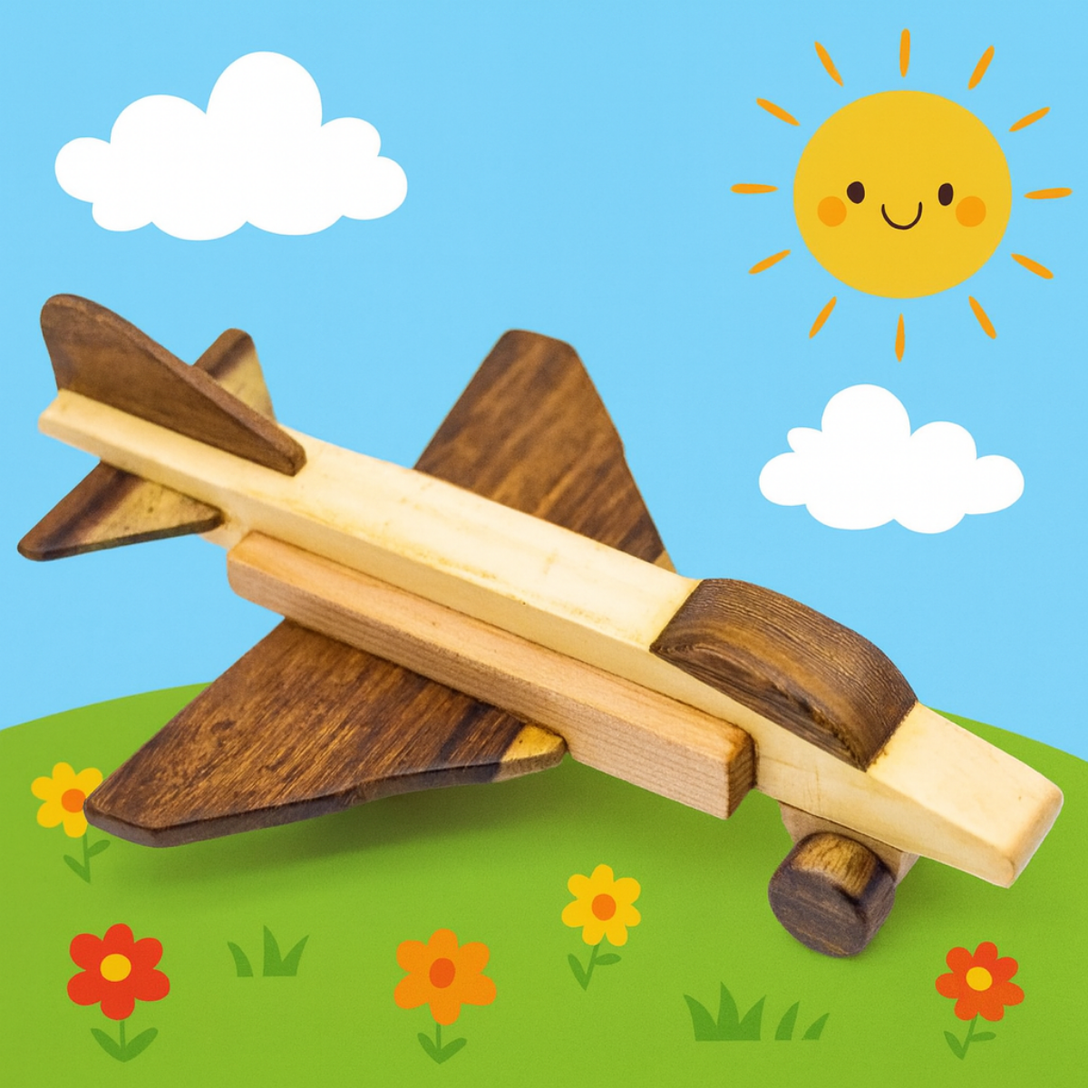 Wooden Fighter Plane – Montessori Vehicle Toy (Age 2+)