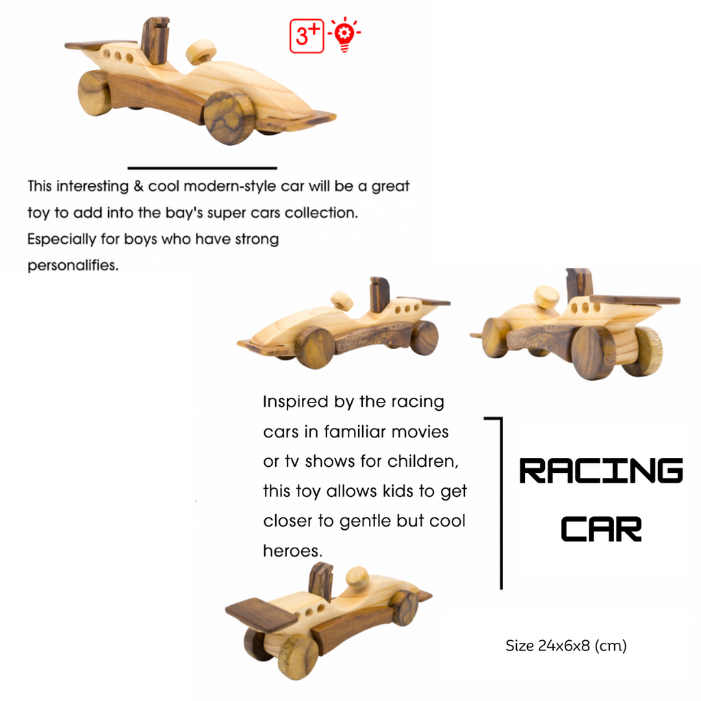 Wooden F1 Race Car – Montessori Vehicle Toy (Age 2+)