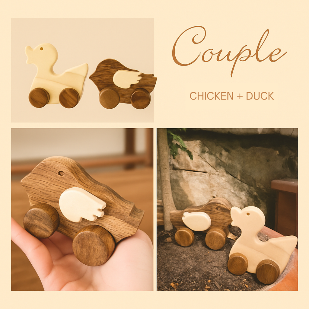 Wooden Chicken & Duck Set – Montessori Roleplay Toy (Age 2+)