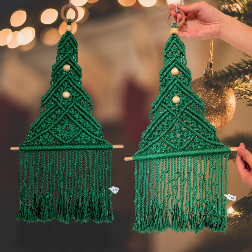 Macrame Christmas Tree Wall Hanging – Large Green Handmade Holiday Decor