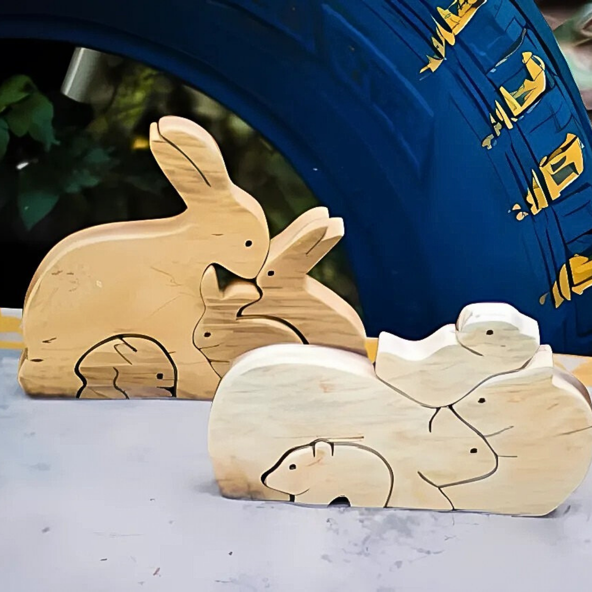 Rabbit Family Wooden Puzzle – Montessori Educational Toy (Age 2+)