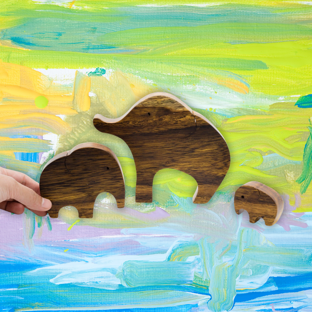 Elephant Family Wooden Puzzle – Montessori Educational Toy (Age 2+)