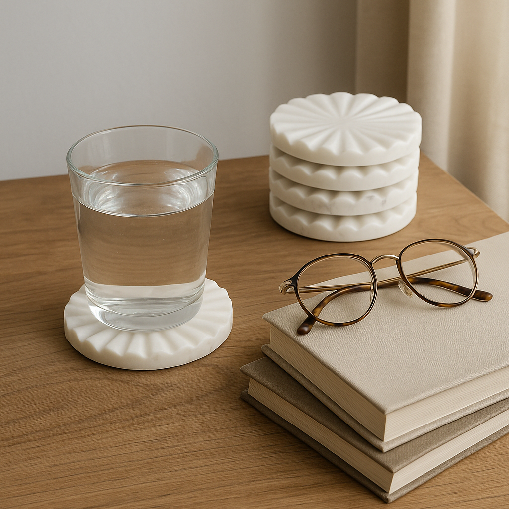 Elegant Scalloped Marble Coaster Set - Set of 4