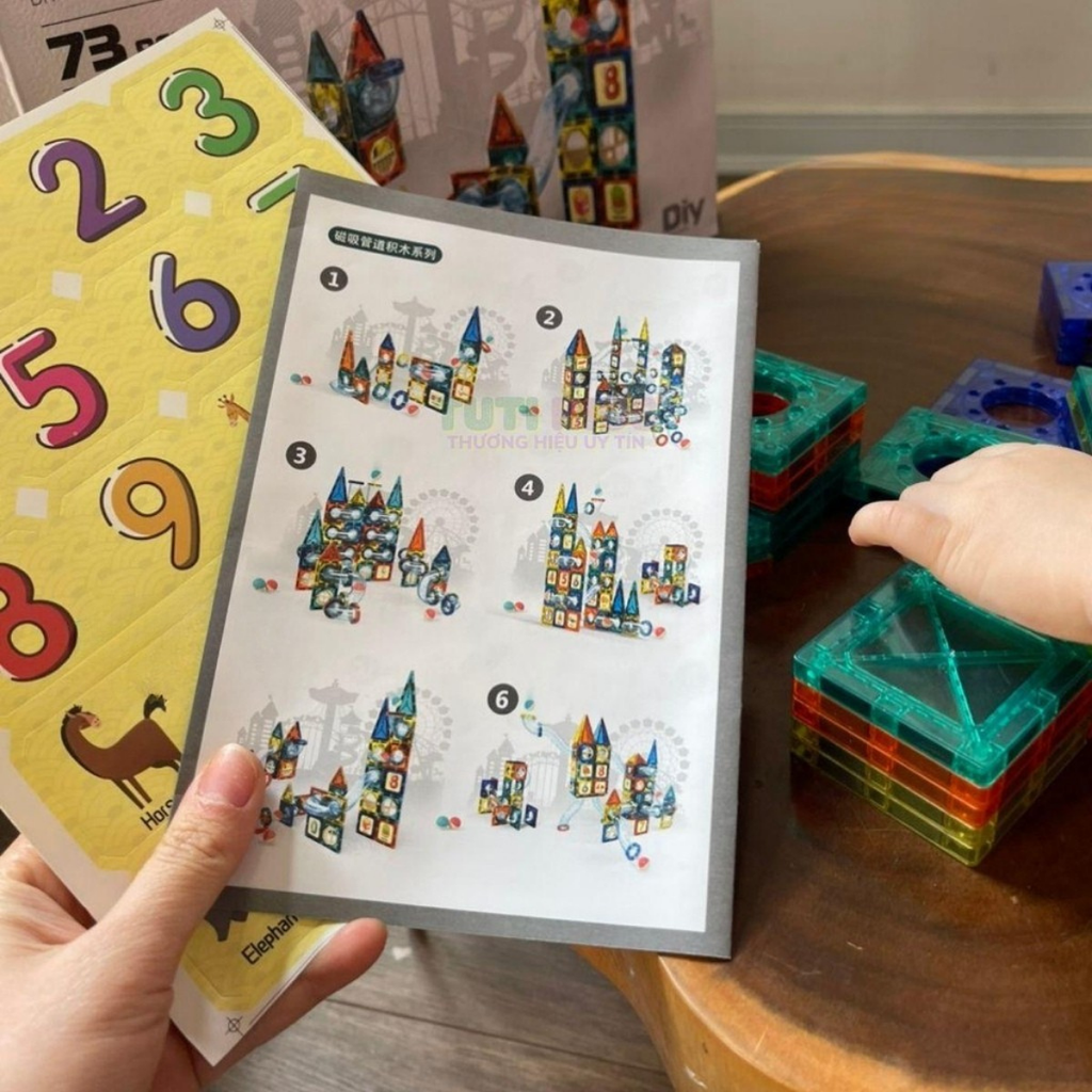 Colorful Magnetic Tile Set (Large - 73 pcs) STEM Educational Toys | Kids Birthday Christmas Gift