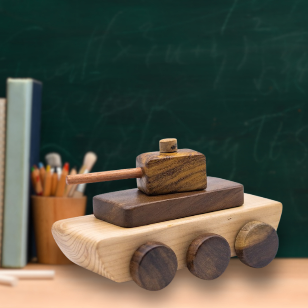 Wooden Tank Model – Montessori Roleplay Toy (Age 2+)
