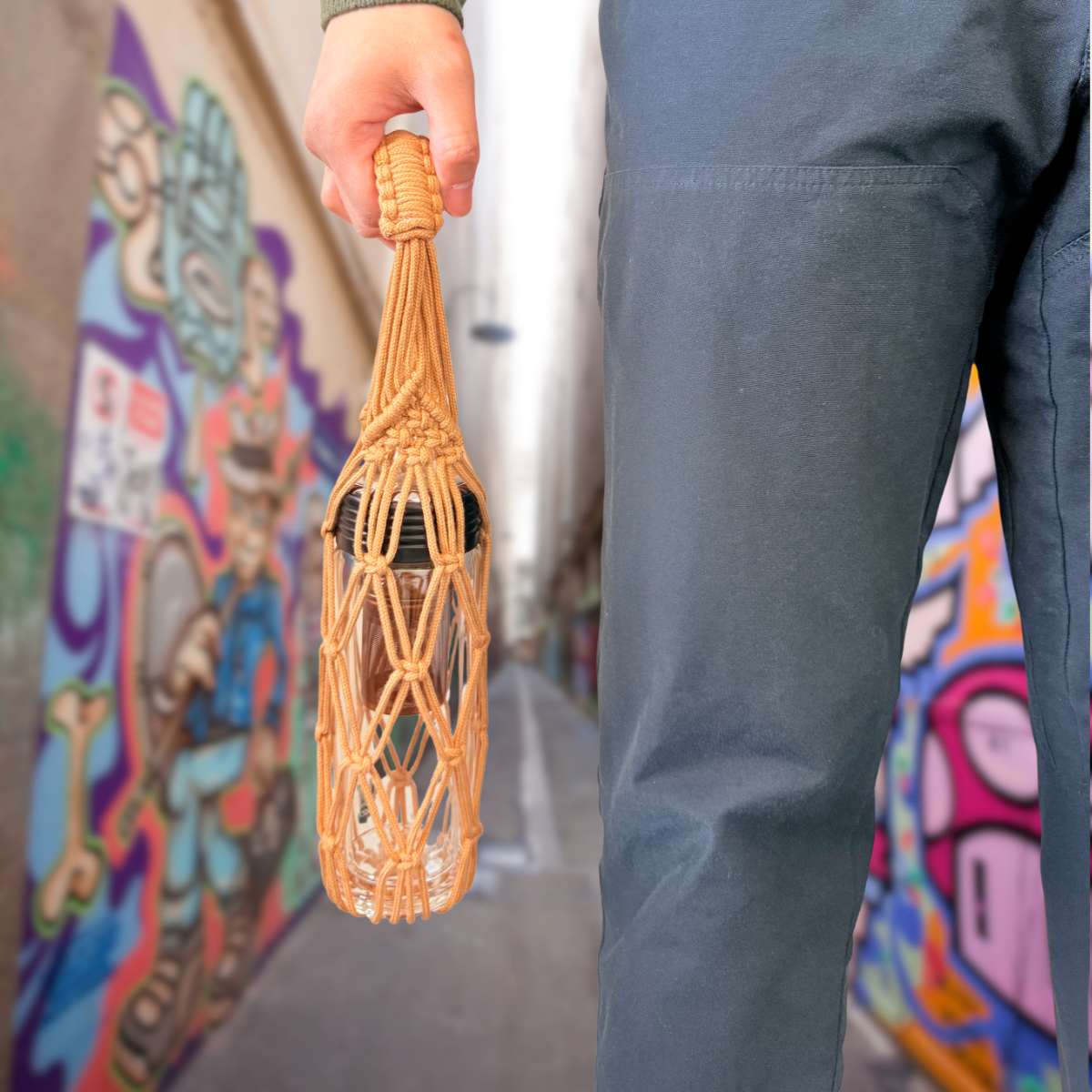 Handmade Macrame Bottle Holder - Tumbler Carrier – Fit 300ml–1L | Eco Reusable Carrier | AU stock