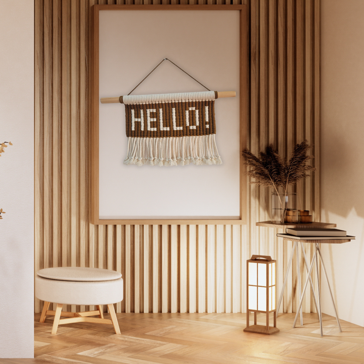 Macrame Wall Hanging – Handmade “HELLO” Sign | Boho Home Decor