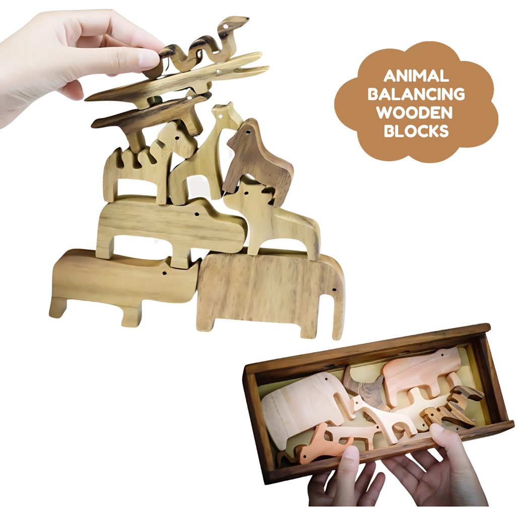 Animal Balancing Wooden Blocks (Box included) – Montessori STEM Toy for Coordination & Problem Solving (Age 2+)