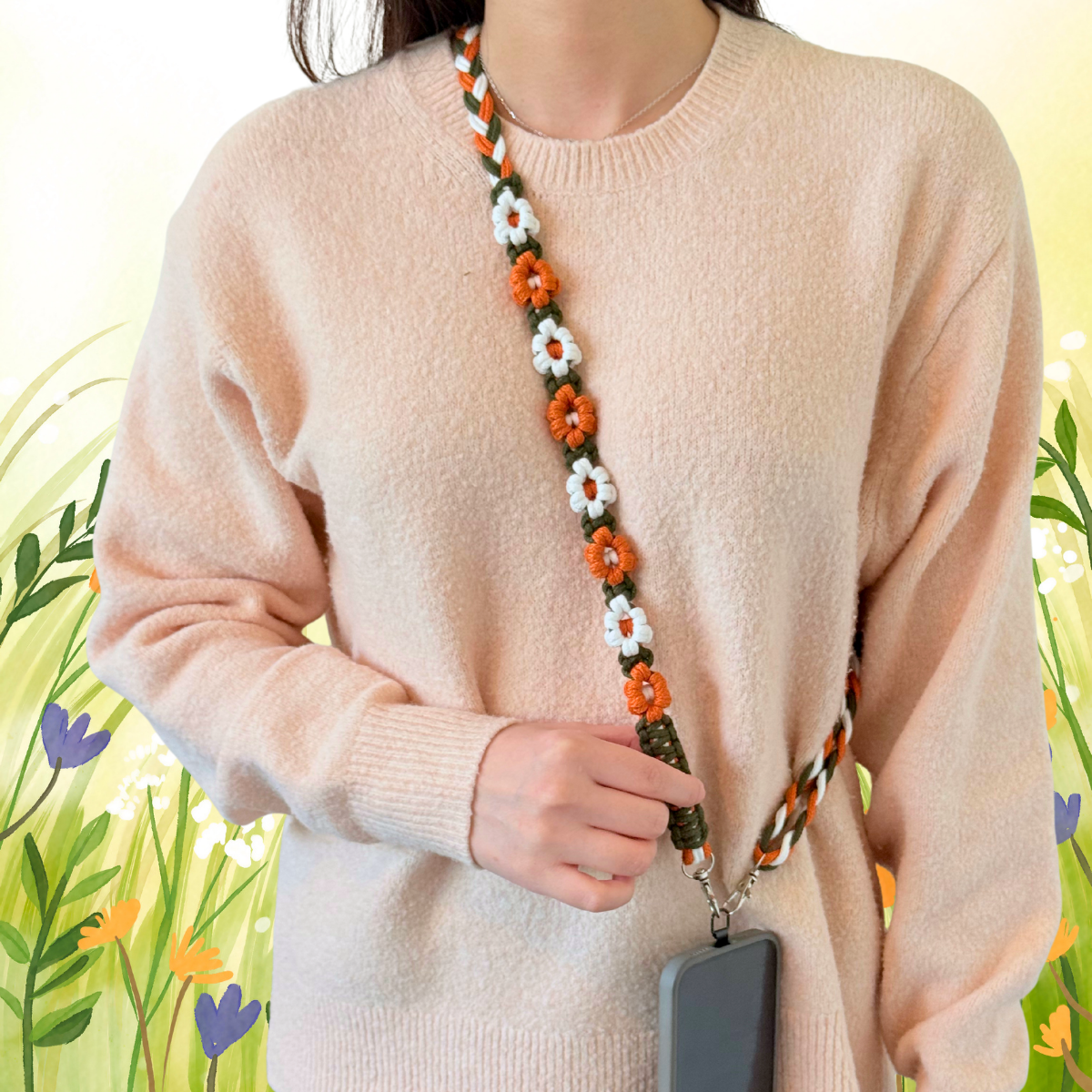 Flower Braided Universal Phone Lanyard – Handmade Cotton Strap | 5 Colour Options