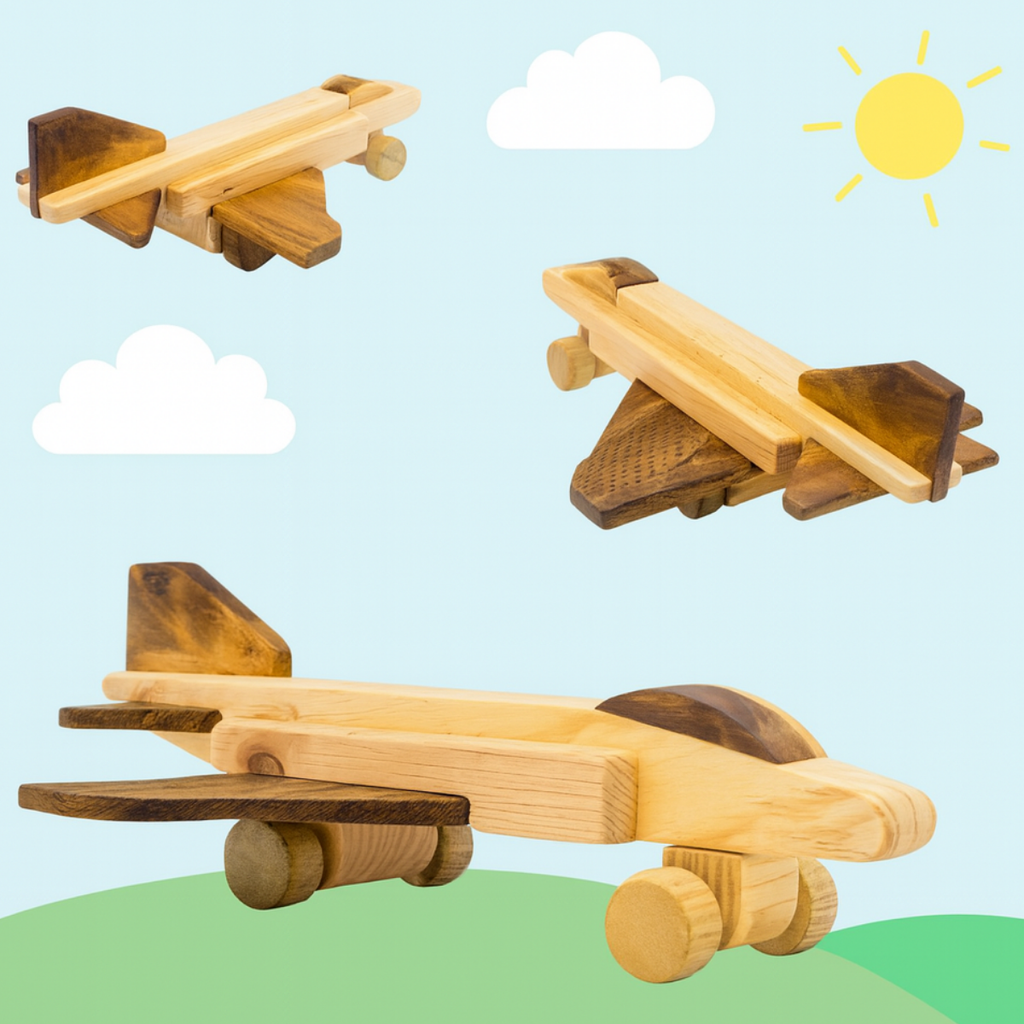 Wooden Fighter Plane – Montessori Vehicle Toy (Age 2+)